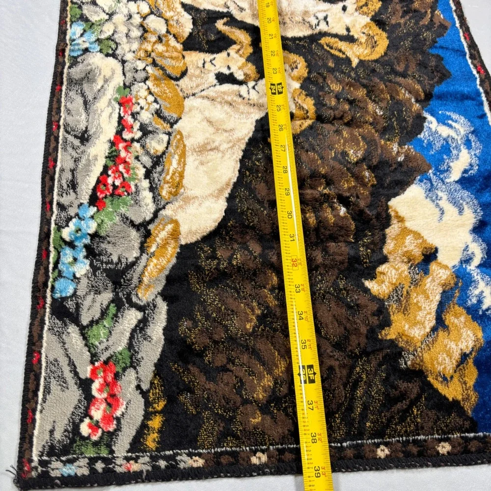 Ramallah Trading Co Vintage Wall Hanging Rug Italy Blue Bighorn Sheep 39x19